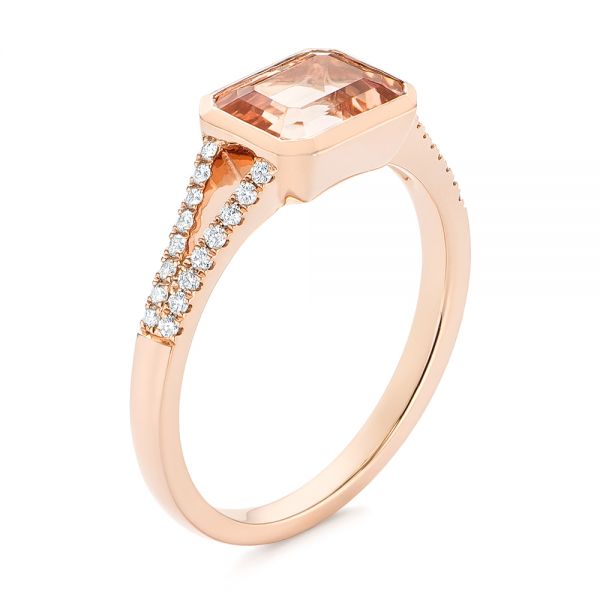 18k Rose Gold 18k Rose Gold Emerald Cut Morganite And Diamond Ring - Three-Quarter View -  105021