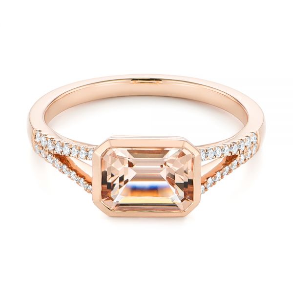 14k Rose Gold Emerald Cut Morganite And Diamond Ring - Flat View -  105021