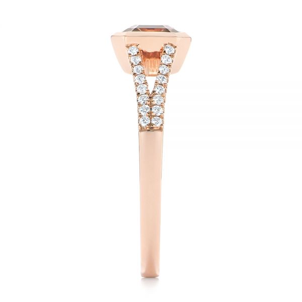 14k Rose Gold Emerald Cut Morganite And Diamond Ring - Side View -  105021
