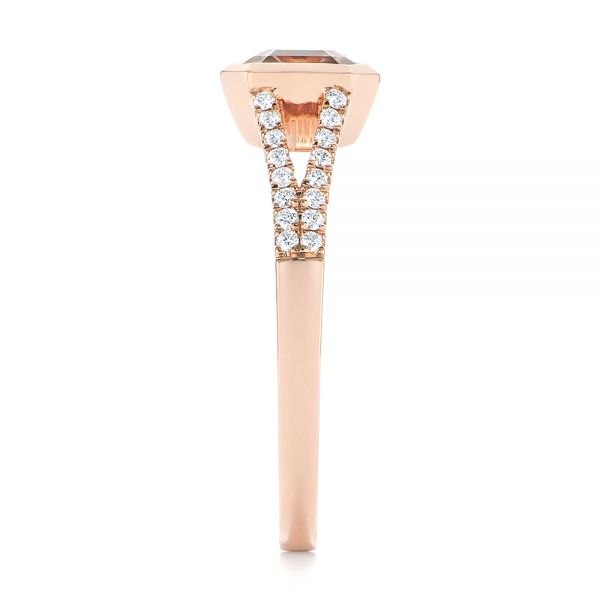 18k Rose Gold 18k Rose Gold Emerald Cut Morganite And Diamond Ring - Side View -  105021