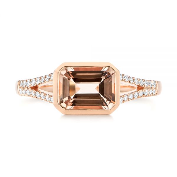 14k Rose Gold Emerald Cut Morganite And Diamond Ring - Top View -  105021
