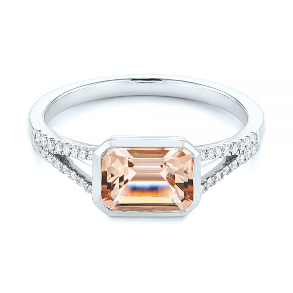  Platinum Platinum Emerald Cut Morganite And Diamond Ring - Flat View -  105021