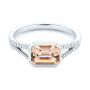 14k White Gold 14k White Gold Emerald Cut Morganite And Diamond Ring - Flat View -  105021 - Thumbnail