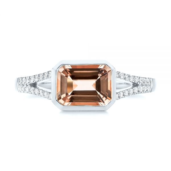 18k White Gold 18k White Gold Emerald Cut Morganite And Diamond Ring - Top View -  105021