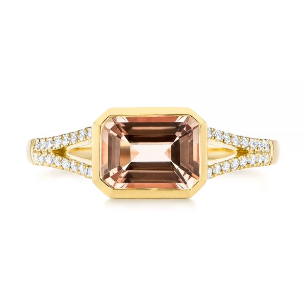18k Yellow Gold 18k Yellow Gold Emerald Cut Morganite And Diamond Ring - Top View -  105021