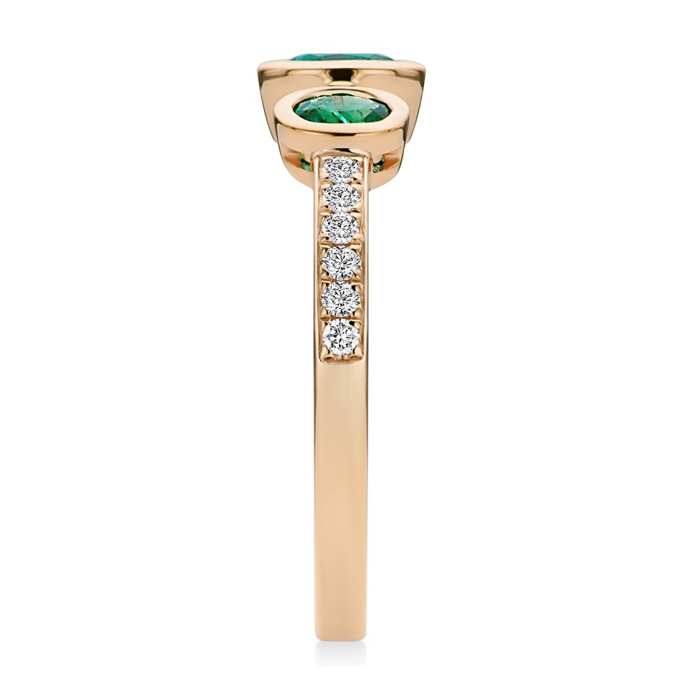 14k Rose Gold 14k Rose Gold Emerald And Diamond Trilogy Ring - Side View -  108030 - Thumbnail