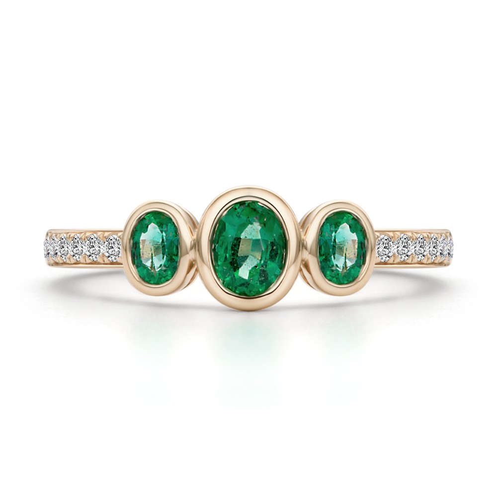 14k Rose Gold 14k Rose Gold Emerald And Diamond Trilogy Ring - Top View -  108030 - Thumbnail