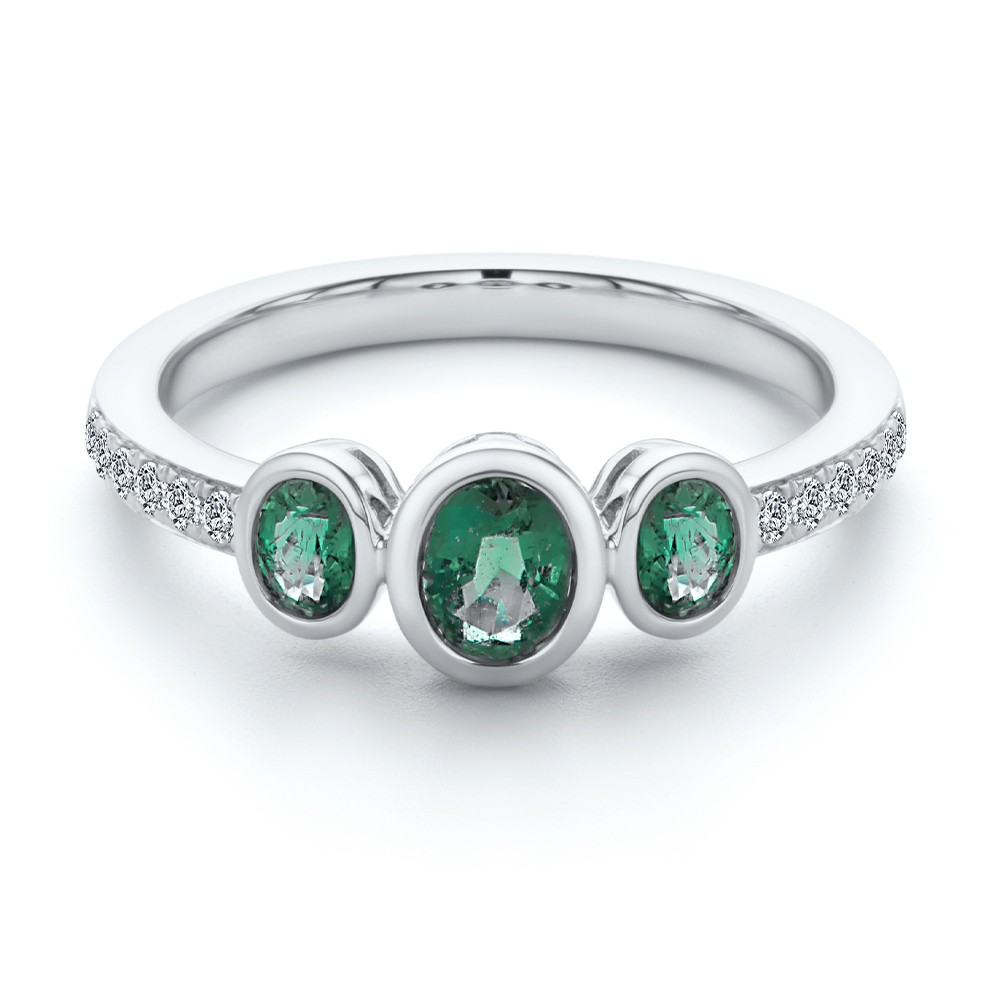  Platinum Platinum Emerald And Diamond Trilogy Ring - Flat View -  108030 - Thumbnail