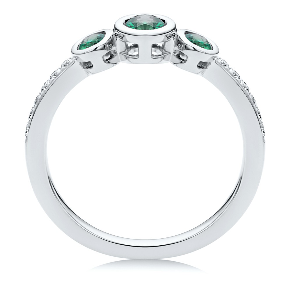  Platinum Platinum Emerald And Diamond Trilogy Ring - Front View -  108030 - Thumbnail
