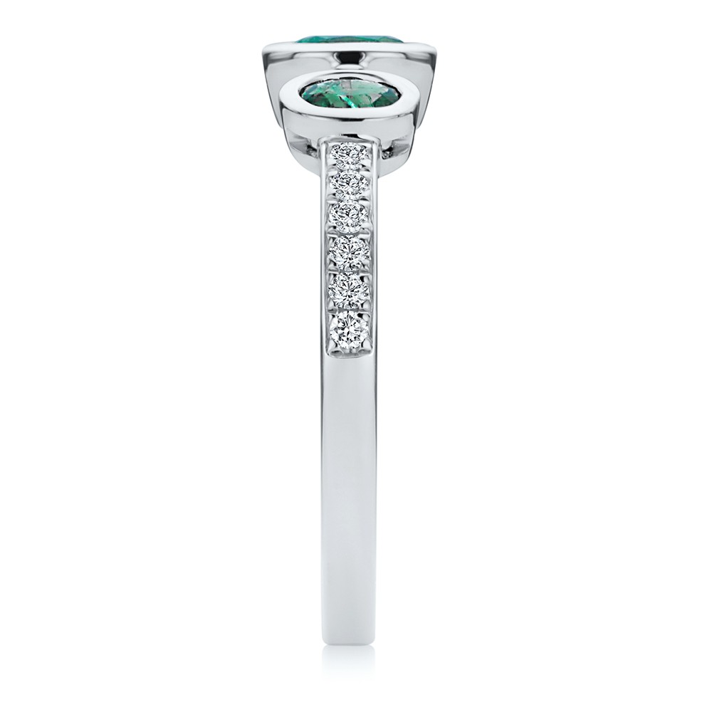  Platinum Platinum Emerald And Diamond Trilogy Ring - Side View -  108030 - Thumbnail
