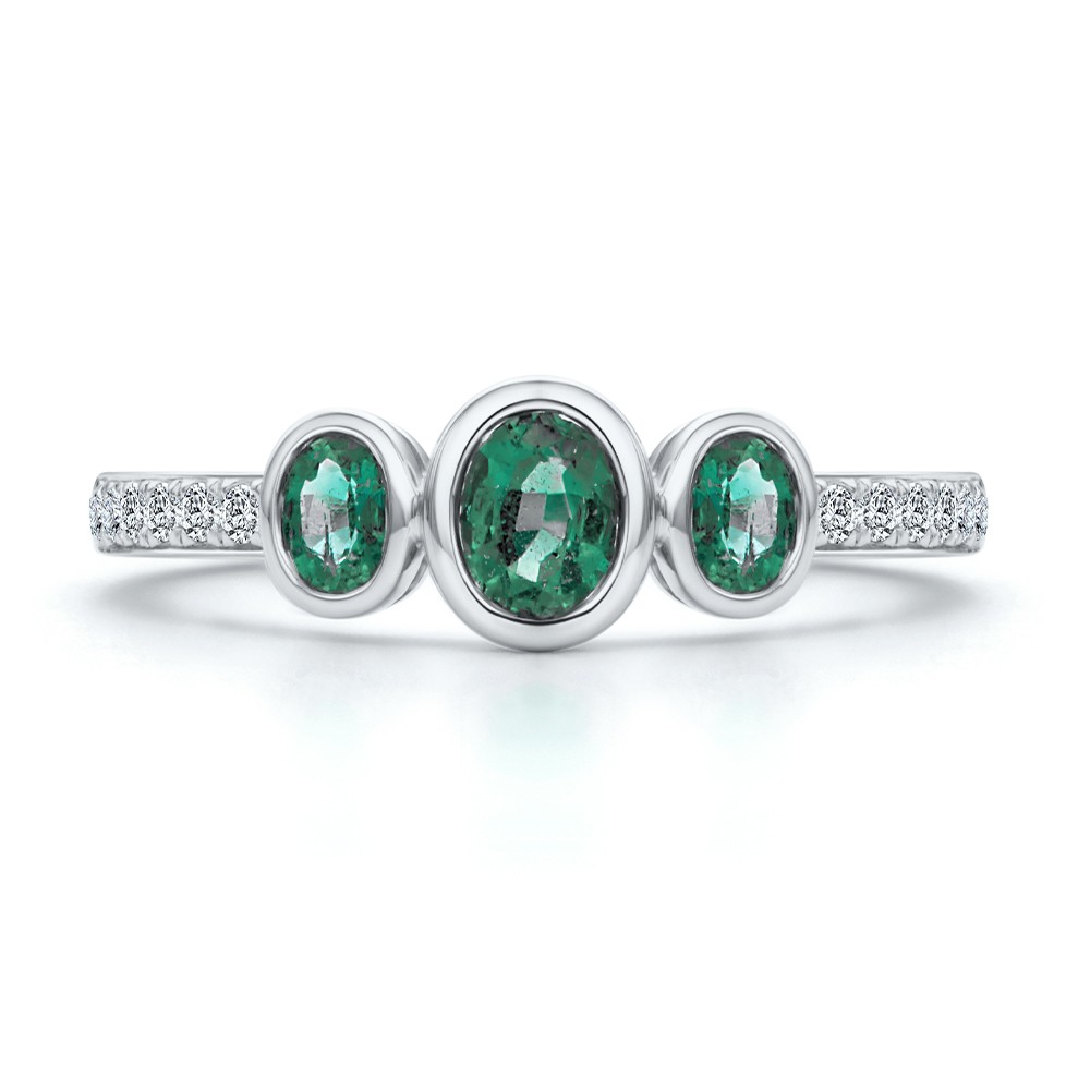  Platinum Platinum Emerald And Diamond Trilogy Ring - Top View -  108030 - Thumbnail