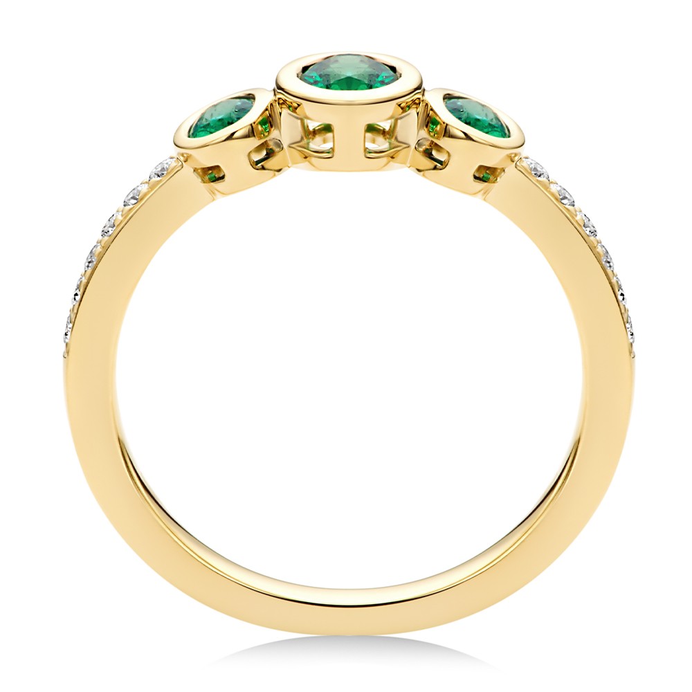 14k Yellow Gold Emerald And Diamond Trilogy Ring - Front View -  108030 - Thumbnail
