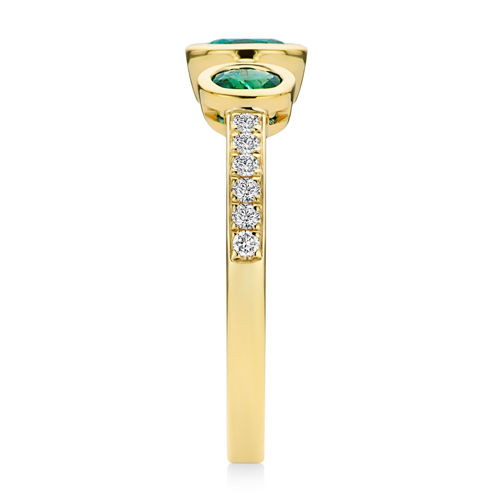 14k Yellow Gold Emerald And Diamond Trilogy Ring - Side View -  108030 - Thumbnail