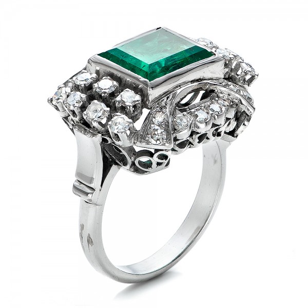 Emerald And Diamond Ring - Three-Quarter View -  100737