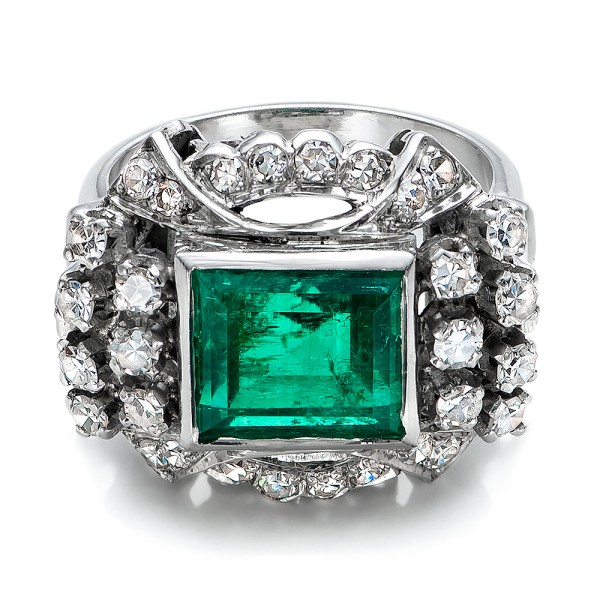 Emerald And Diamond Ring - Flat View -  100737