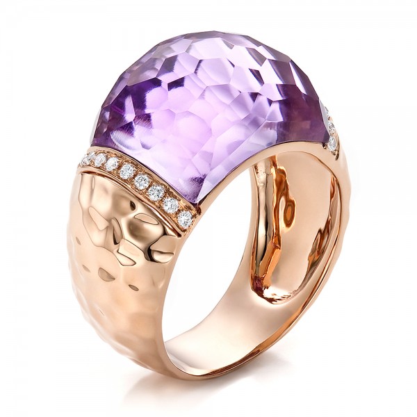 Fancy Cut Amethyst And Diamond Ring - Three-Quarter View -  100457