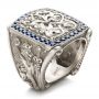 18k White Gold Fleur De Lis Hand-carved Blue Sapphire Men's Ring - Three-Quarter View -  101509 - Thumbnail