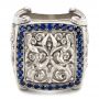 18k White Gold Fleur De Lis Hand-carved Blue Sapphire Men's Ring - Flat View -  101509 - Thumbnail