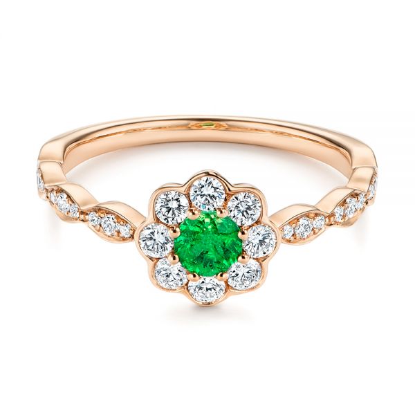 14k Rose Gold 14k Rose Gold Floral Emerald And Diamond Gemstone Ring - Flat View - 106008
