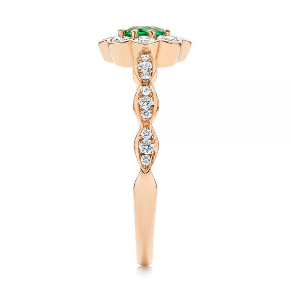 14k Rose Gold 14k Rose Gold Floral Emerald And Diamond Gemstone Ring - Side View -  106008 - Thumbnail