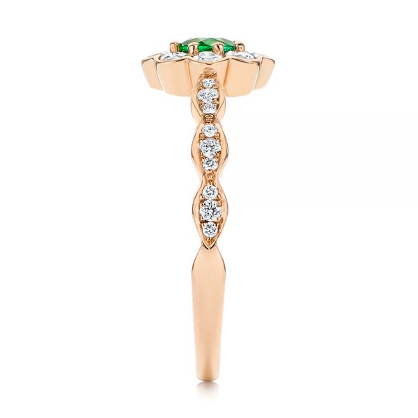 18k Rose Gold 18k Rose Gold Floral Emerald And Diamond Gemstone Ring - Side View -  106008 - Thumbnail