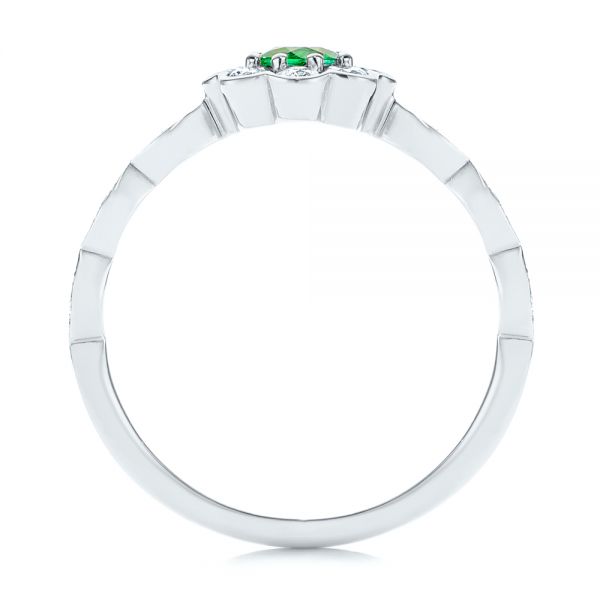 18k White Gold 18k White Gold Floral Emerald And Diamond Gemstone Ring - Front View -  106008 - Thumbnail