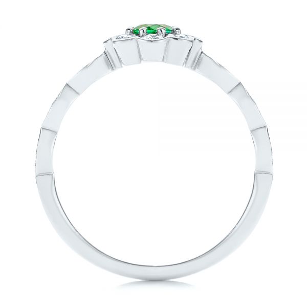 Platinum Platinum Floral Emerald And Diamond Gemstone Ring - Front View - 106008