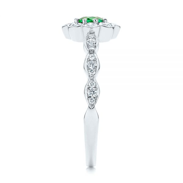 14k White Gold 14k White Gold Floral Emerald And Diamond Gemstone Ring - Side View -  106008 - Thumbnail