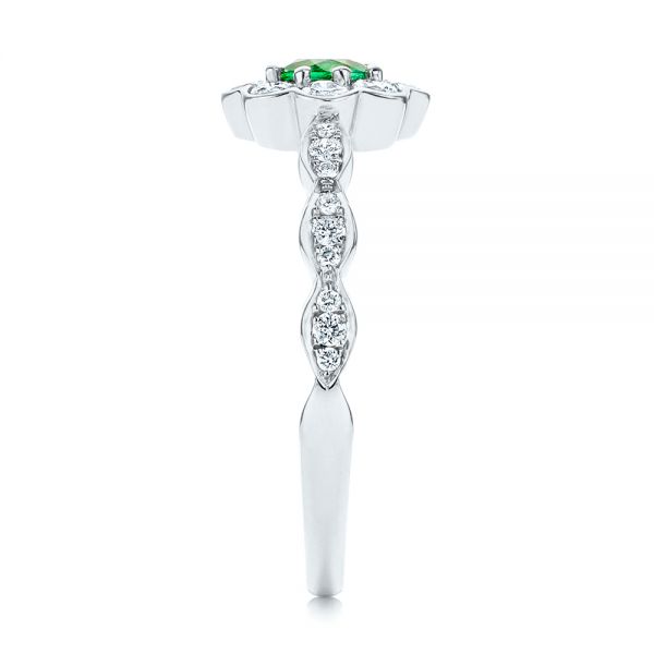 Platinum Platinum Floral Emerald And Diamond Gemstone Ring - Side View - 106008