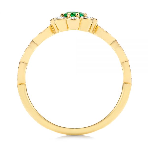 14k Yellow Gold Floral Emerald And Diamond Gemstone Ring - Front View - 106008
