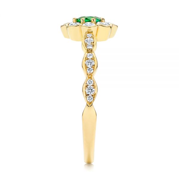 14k Yellow Gold Floral Emerald And Diamond Gemstone Ring - Side View - 106008