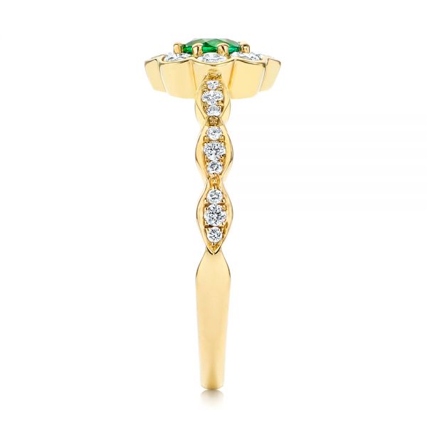 14k Yellow Gold Floral Emerald And Diamond Gemstone Ring - Side View -  106008 - Thumbnail