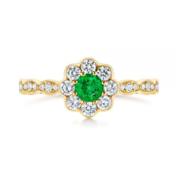 18k Yellow Gold 18k Yellow Gold Floral Emerald And Diamond Gemstone Ring - Top View -  106008 - Thumbnail