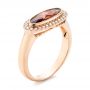 14k Rose Gold Garnet And Diamond Halo Fashion Ring - Three-Quarter View -  104579 - Thumbnail