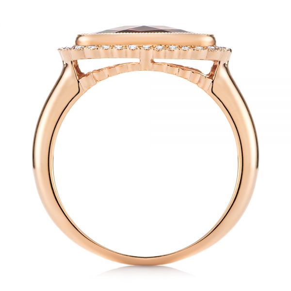14k Rose Gold Garnet And Diamond Halo Fashion Ring - Front View -  104579