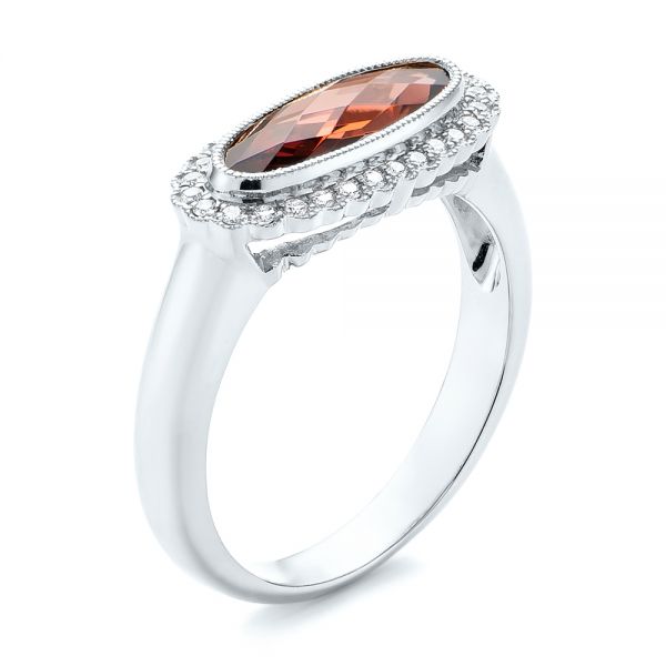 18k White Gold 18k White Gold Garnet And Diamond Halo Fashion Ring - Three-Quarter View -  104579