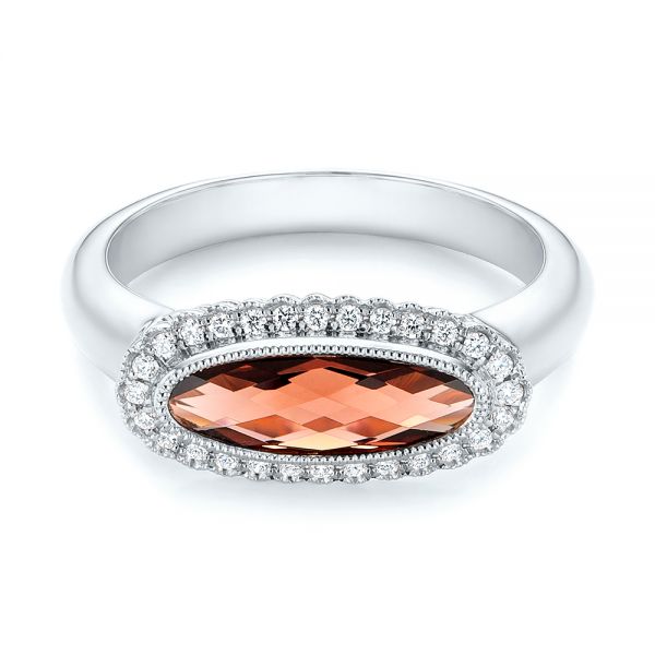 18k White Gold 18k White Gold Garnet And Diamond Halo Fashion Ring - Flat View - 104579