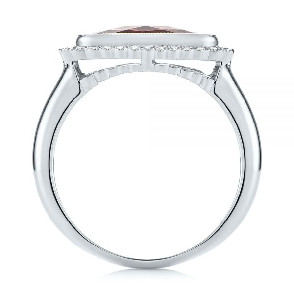 18k White Gold 18k White Gold Garnet And Diamond Halo Fashion Ring - Front View -  104579