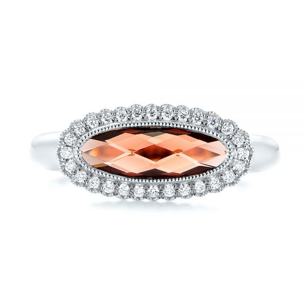 18k White Gold 18k White Gold Garnet And Diamond Halo Fashion Ring - Top View - 104579