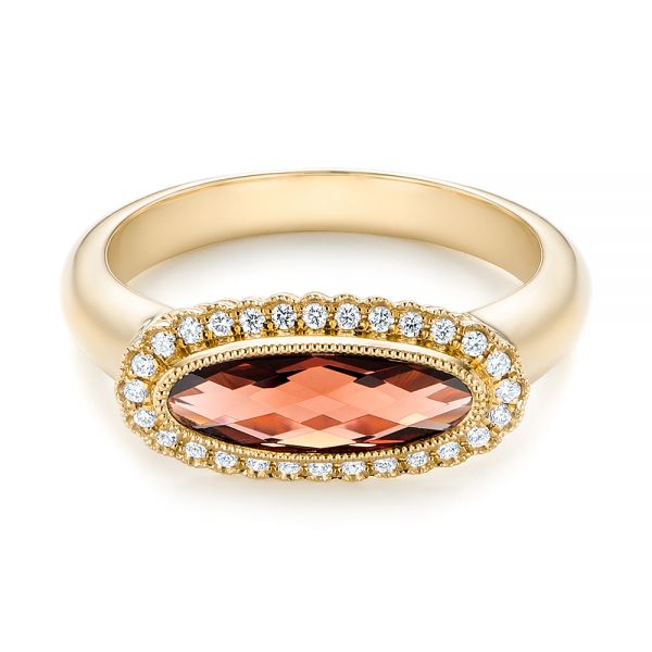14k Yellow Gold 14k Yellow Gold Garnet And Diamond Halo Fashion Ring - Flat View - 104579