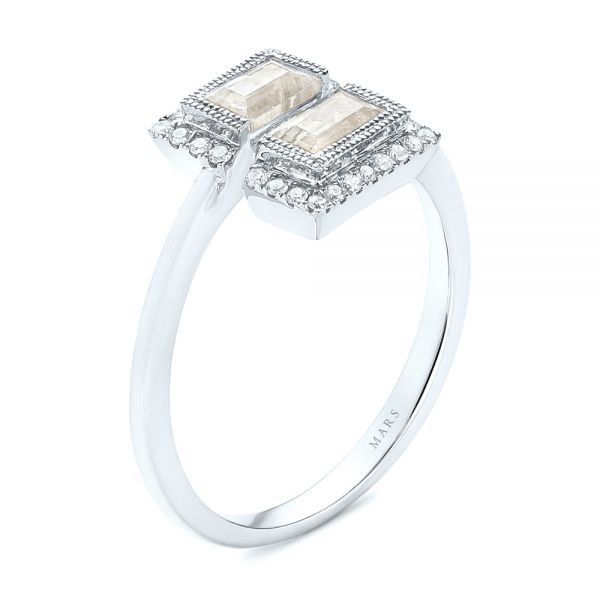 14k White Gold 14k White Gold Green Amethyst And Diamond Fashion Ring - Three-Quarter View -  103677