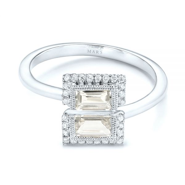 14k White Gold 14k White Gold Green Amethyst And Diamond Fashion Ring - Flat View -  103677