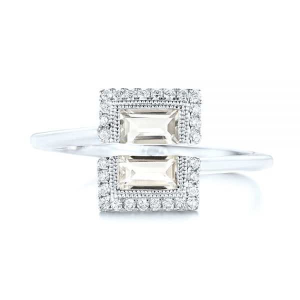 14k White Gold 14k White Gold Green Amethyst And Diamond Fashion Ring - Top View -  103677