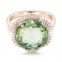 14k Rose Gold 14k Rose Gold Green Quartz Checkerboard And Diamond Halo Ring - Flat View -  101939 - Thumbnail