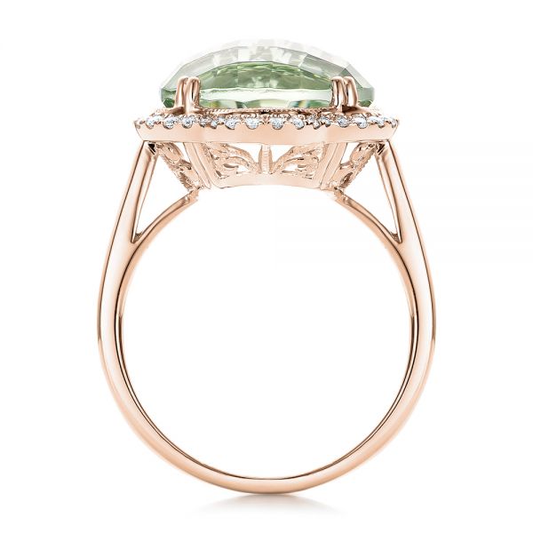 14k Rose Gold 14k Rose Gold Green Quartz Checkerboard And Diamond Halo Ring - Front View -  101939