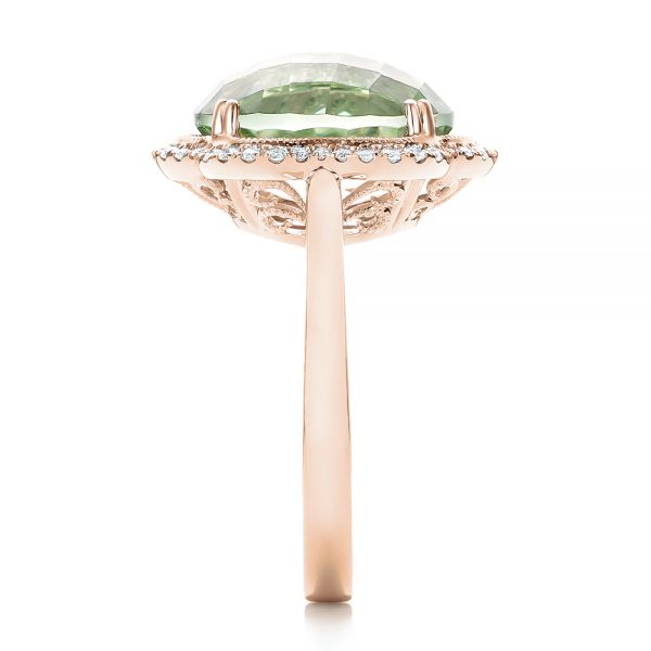 14k Rose Gold 14k Rose Gold Green Quartz Checkerboard And Diamond Halo Ring - Side View -  101939