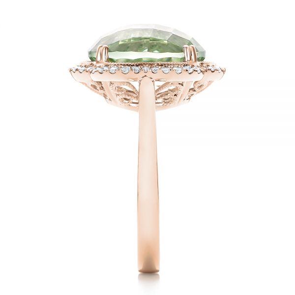 14k Rose Gold 14k Rose Gold Green Quartz Checkerboard And Diamond Halo Ring - Side View - 101939