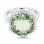 14k White Gold 14k White Gold Green Quartz Checkerboard And Diamond Halo Ring - Flat View -  101939 - Thumbnail