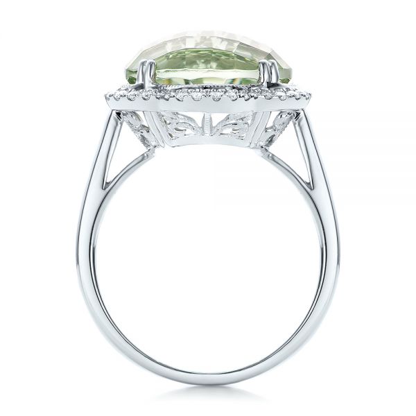 14k White Gold 14k White Gold Green Quartz Checkerboard And Diamond Halo Ring - Front View - 101939