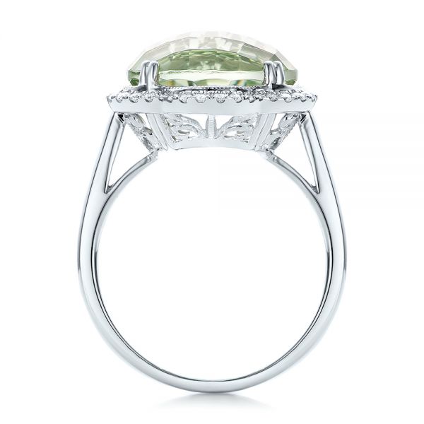  Platinum Platinum Green Quartz Checkerboard And Diamond Halo Ring - Front View -  101939